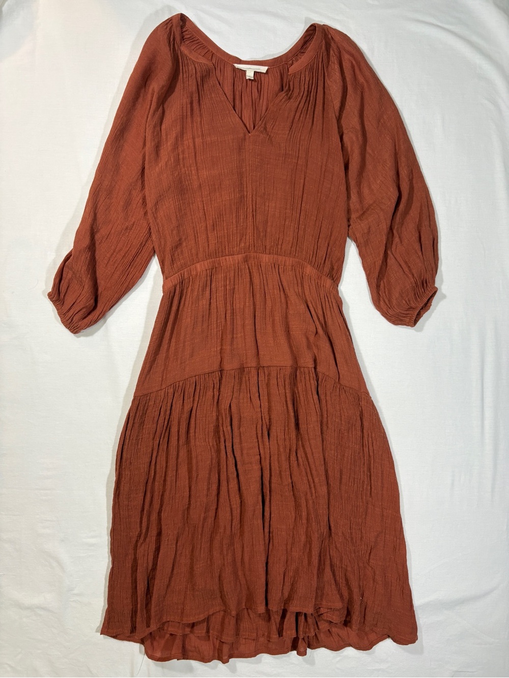 Grade & Gather Double Gauze Tiered Midi Dress Terracotta Rust Medium M